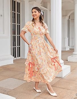 Scarlet Darkness Women Cottagecore Summer Floral Dress Puff Sleeve